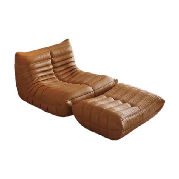 Brown Velvet Caterpillar Sofa with Ottoman