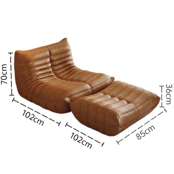 Brown Velvet Caterpillar Sofa with Ottoman - Image 3