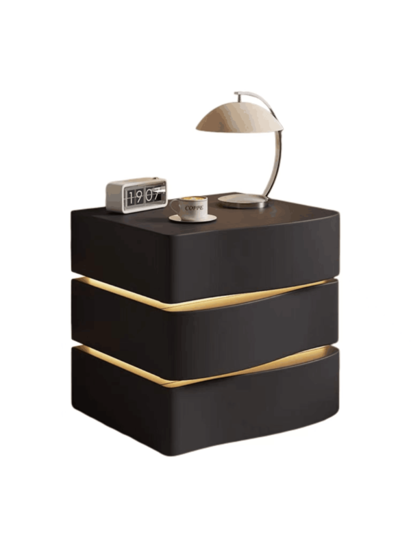 Black and Gold Solid Wood Three-Drawer Bedside Table 50