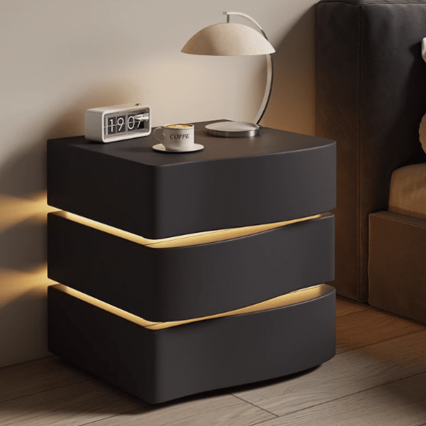 Black and Gold Solid Wood Three-Drawer Bedside Table 50 - Image 4