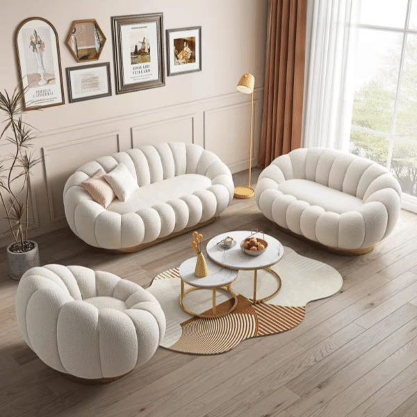 White Velvet Pumpkin Sofa 150 - Image 3