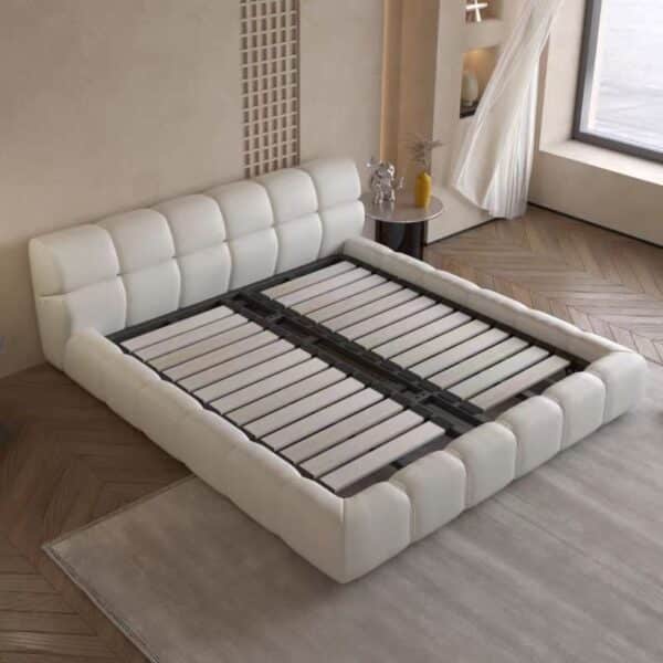 White Microfiber Suede Chocolate Puff Bed Frame 153 - Image 3